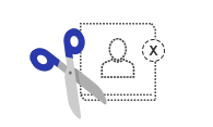 A pair of scissors over an icon of a torso outlined in dotted lines.
