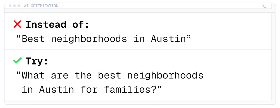 Instead of a post titled: Best neighborhoods in Austin
Try: What are the best neighborhoods in Austin for families?